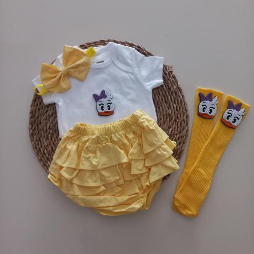 Kız Bebek Sarı Daisy Fırfır Şort Etek Bodyli Çorap Takımı