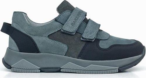 3880 Rakerplus Hakiki Deri Koyu Gri Siyah Çocuk Sneakers Spor Ayakkabı Cırtlı