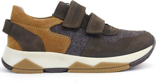 3880 Rakerplus Hakiki Deri Koyu Kahve-Taba Çocuk Sneakers Spor Ayakkabı Cırtlı