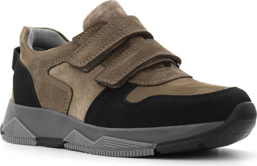 3880 Rakerplus Hakiki Deri Kahverengi-Siyah Çocuk Sneakers Spor Ayakkabı Cırtlı