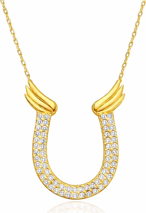 Gümüş Gold Zirkon Taşlı Nal Kadın Kolye
