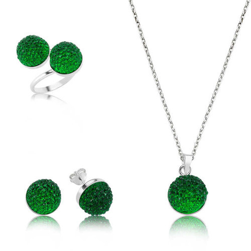 925 Ayar Gümüş Yeşil Kristal Set