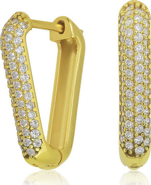 Gümüş Gold Beyaz Taşlı Üçgen Küpe