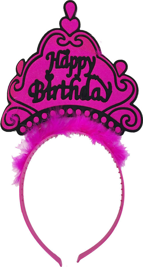 Parti Happy Birthday Yazılı Neon Fuşya Renk Doğum Günü Tacı