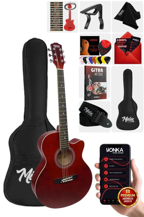 XC-200RD Kaliteli Akustik Gitar Seti 40 İnç 4/4 Yetişkin Full Set
