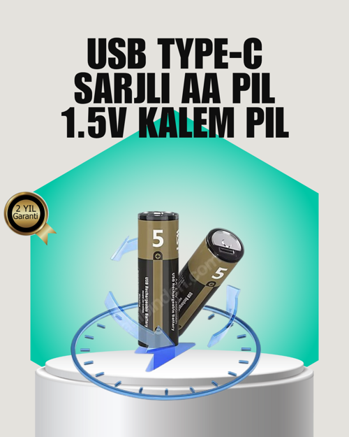 uygun 1.5V AA Şarjlı Lityum Pil | 1000+ Kez Şarj Edilebilir | Hızlı Type-C Şarj (2 Adet) popü
