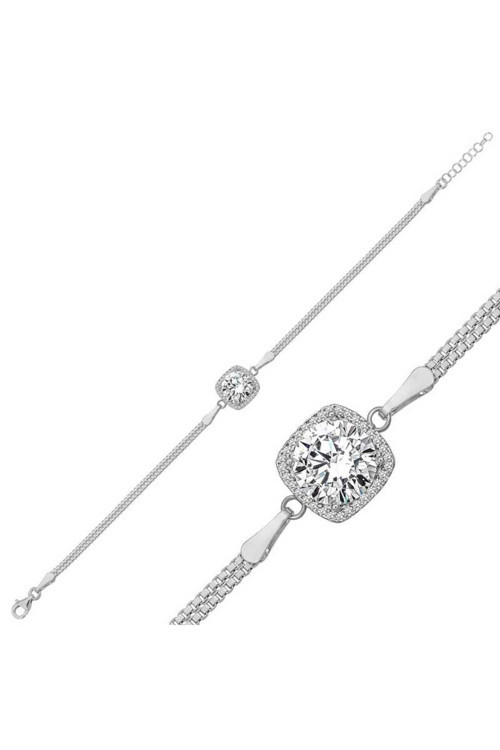 DMR Elegance DMR Elegance Gümüş Kare Montür Beyaz Taşlı Kadın Bileklik