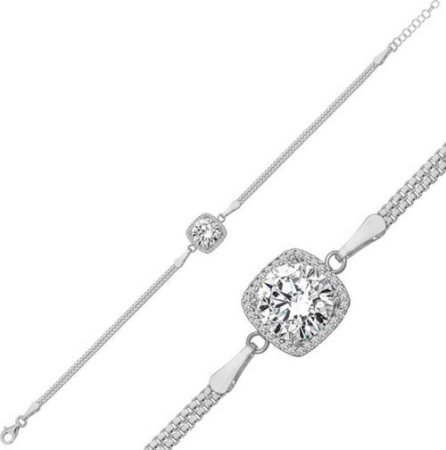 DMR Elegance DMR Elegance Gümüş Kare Montür Beyaz Taşlı Kadın Bileklik