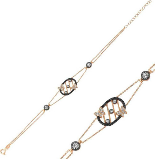 DMR Elegance DMR Elegance Gümüş Rose Taşlı Kelebek Bileklik