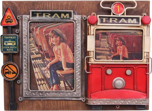 Dekoratif Metal Çerçeve Tramvay Dekorlu Vintage Hediyelik