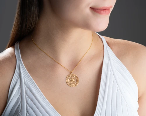 Sri Yantra Yuvarlak Spiral Kesim 925 Ayar Gümüş Kolye – Spiral Kesim Spiritüel Takı