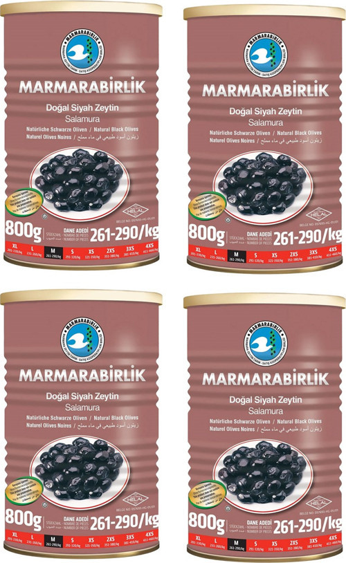 Doğal Salamura Zeytin 800 gr Teneke M Boy (261-290) x 4 Adet