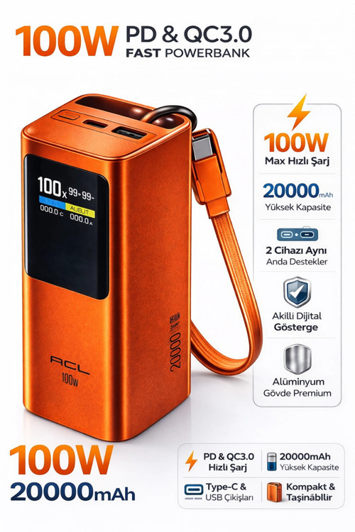 Acl PW-144 20000 mAh 100W Super Fast Laptop ve Telefon Uyumlu Powerbank
