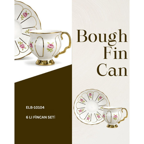 MİEN Bough 90 ML Porselen Türk Kahvesi Fincanı Takımı 6 Kişilik – Desenli Kahve Fincan Seti