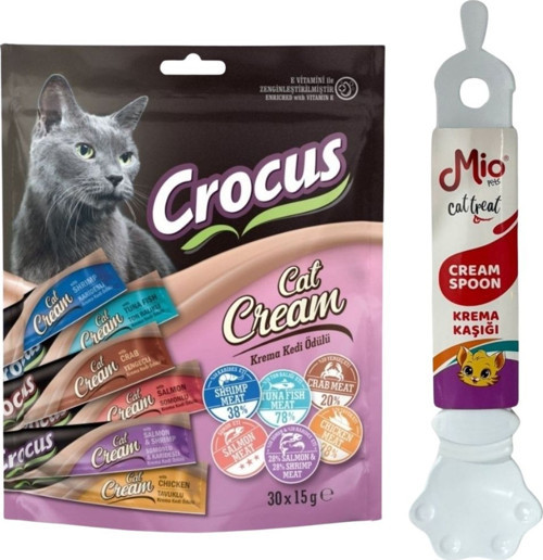 Crocus 6 Aromalı Kedi Kreması 30Lu + Krema Kaşığı