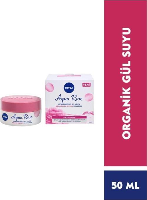 Aqua Rose Organik Gül Suyu Nemlendirici Jel Krem 50ml, 48 Saat Yoğun Nemlendirici, Aydınlık Cilt