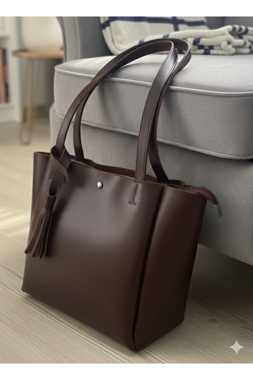 Üç Bölmeli Kadın Kol Çantası Kaliteli Suni Deri Shopper