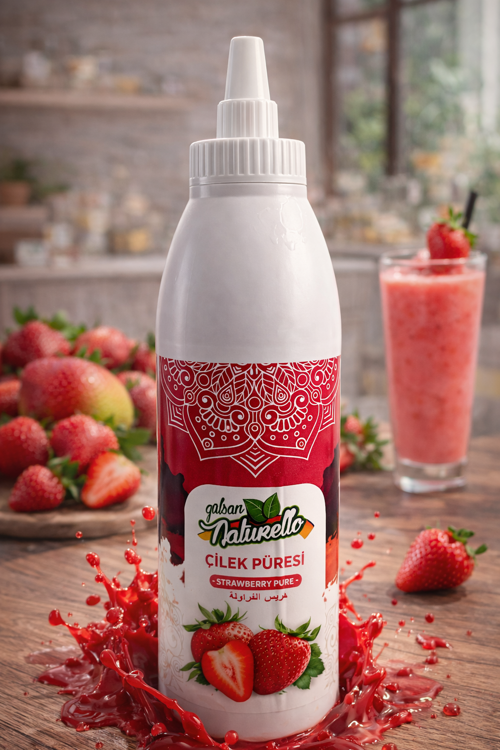 Çilek Püresi 1000 ml – Waffle, Pancake, Cheesecake, Dondurma ve İçecek Sosu