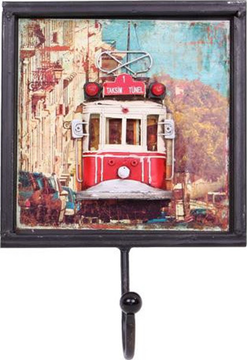 Dekoratif Metal Askı Tramvay Dekorlu Retro Askılık Vintage