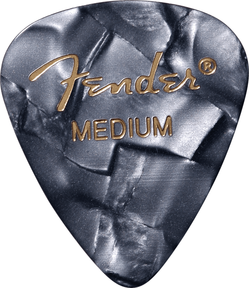 1980351843 Premium Celluloid 351 Shape Medium Gitar Penası (Black Moto) | Siyah İnci Desen Esnek ve Dayanıklı Ort