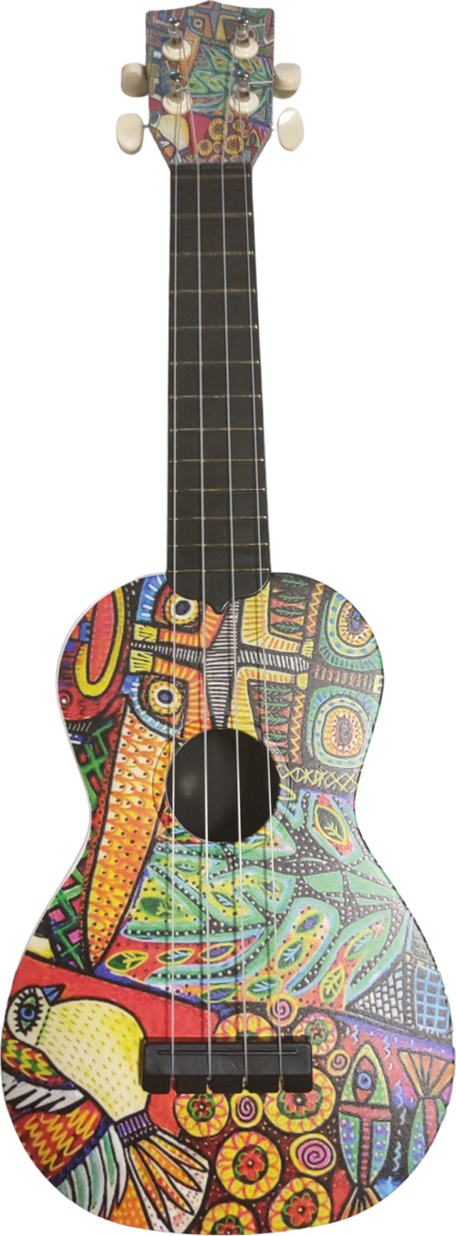 Hawaiian XU21BIRD Soprano Ukulele - Kuş Desenli (Tasarım Seri - 21 İnç) | Kuş Figürlü Kapak Tasarımı, Dengeli Orta Freka