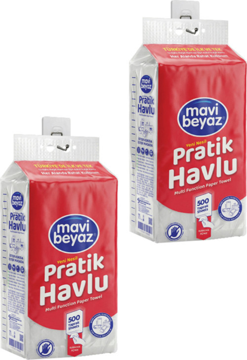 Pratik Havlu 500 Yaprak - Yeni Nesil Çok Amaçlı Kağıt Havlu (Asma Aparatı Hediyeli) - 2 Adet