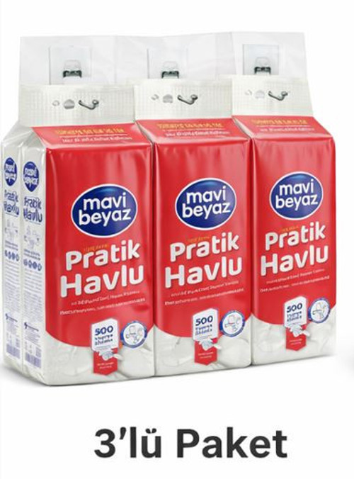 Pratik Havlu 500 Yaprak - Yeni Nesil Çok Amaçlı Kağıt Havlu (Asma Aparatı Hediyeli) -3 Adet