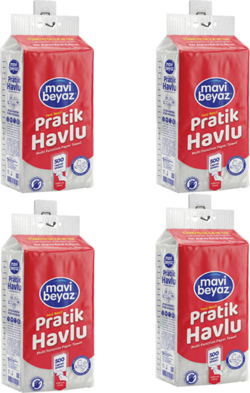 Pratik Havlu 500 Yaprak - Yeni Nesil Çok Amaçlı Kağıt Havlu (Asma Aparatı Hediyeli) - 4 Adet