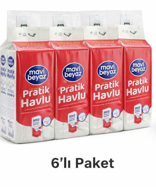 Pratik Havlu 500 Yaprak - Yeni Nesil Çok Amaçlı Kağıt Havlu (Asma Aparatı Hediyeli) - 6 Adet
