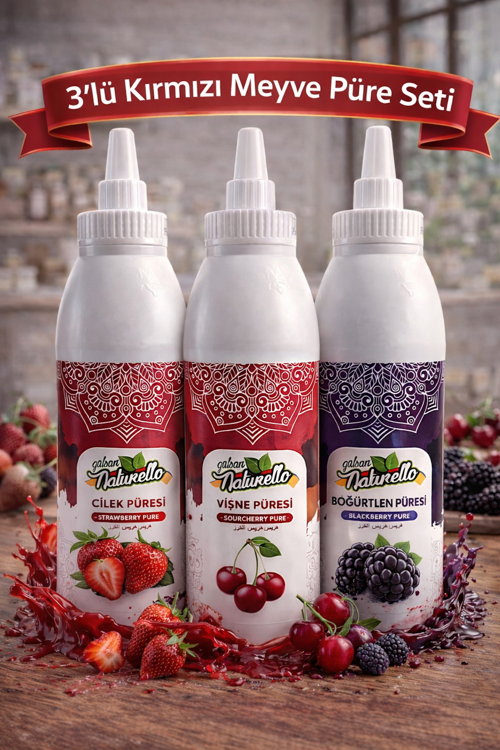 3’lü Meyve Püresi Seti 3x1000 ml – Çilek, Vişne, Böğürtlen