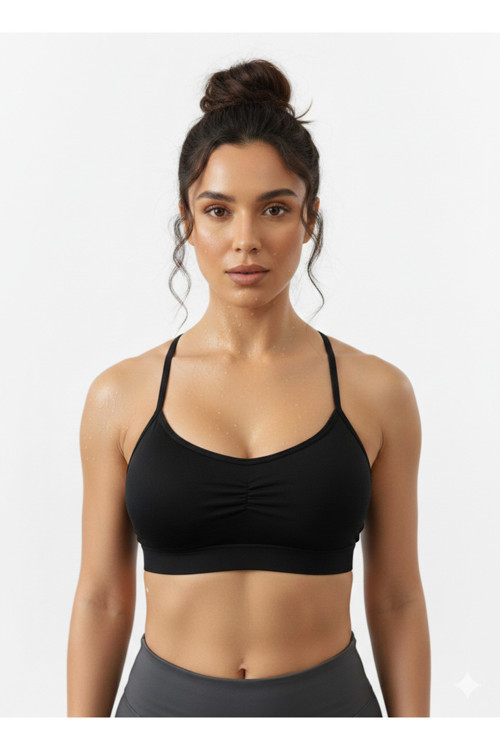 Pisun Model Ince Askılı Pedli Spor Büstiyer Siyah Renk