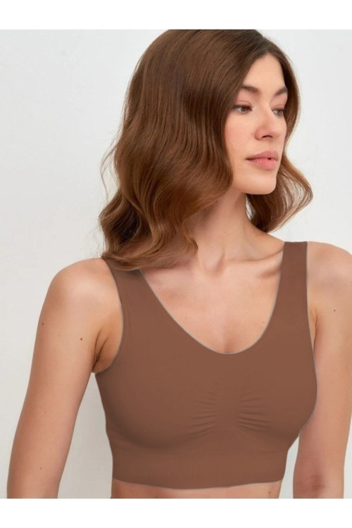 Panax Model Toparlayıcı Sıkılaştırıcı Kalın Askılı Pedli Büstiyer Kahve Renk