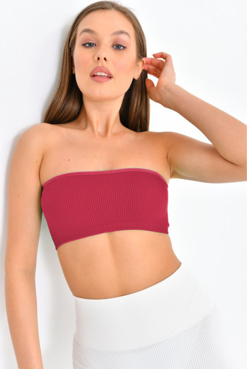 Palude Model Seamless Bondeo Crop Model Toparlayıcı Bondeo Straplez Bordo Renk