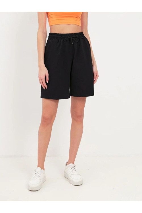 Viterbo Model Penye Rahat Bol Kadın Boks Şortu Siyah Renk