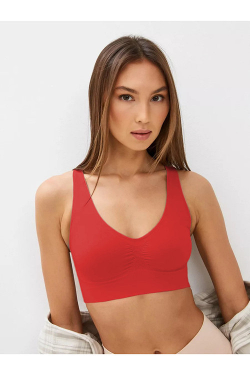 Rosella Model Kalın Askılı Extra Toparlayıcı Pedsiz Büstiyer Korse Kırmızı Renk