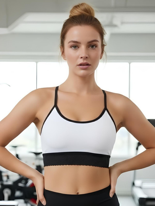 Penitro Model Dantel Detaylı Sırtı Çapraz Pedli Spor Büstiyer Beyaz Renk