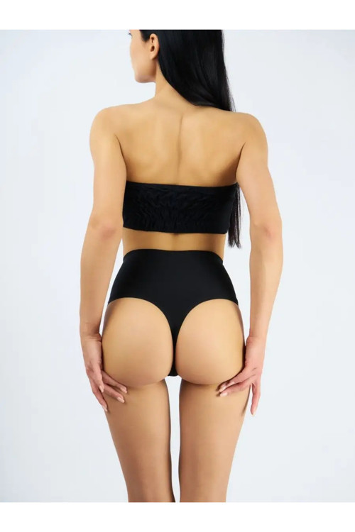 Arpina Model Dikişsiz Lazer Kesim Yüksek Bel Sıkılaşttırıcı String Korse Tanga Slip Siyah Renk
