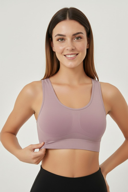 Rosella Model Kalın Askılı Pedsiz Sarkma Engelleyen Spor Korse Büstiyer Gül Kurusu Renk