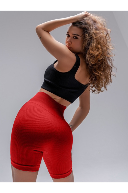 Dublin Model Yüksek Bel Fitilli Seamless Biker Şort Kırmızı Renk027