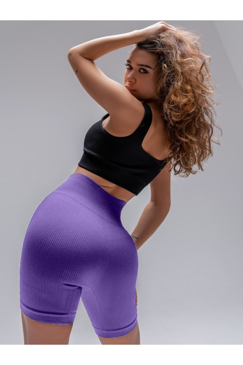 Dublin Model Yüksek Bel Fitilli Seamless Biker Şort Lila Renk027