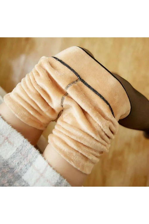 Sıcak Tutan Sıkılaştıran Tüylü Pelüşlü Dokuma Külotlu Siyah Renk Tayt