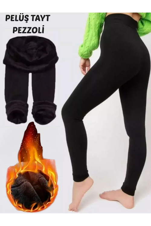 Pezzoli Model İçi Pelüşlü Kışlık Esnek Tayt Seamless Model Siyah Renk