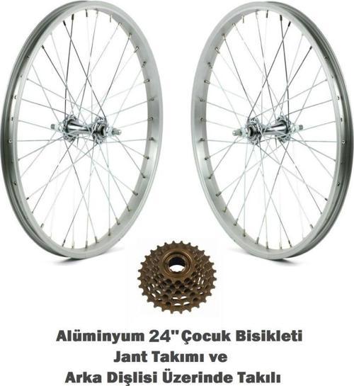 24" Alüminyum Çocuk Bisikleti Ön-Arka Hazır Jant Takımı ve Dişli