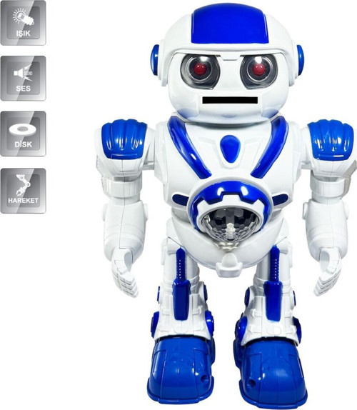 Işıklı ve Müzikli Disk Atan İnteraktif Uzay Savaşçısı Pilli Oyuncak Robot - Mavi