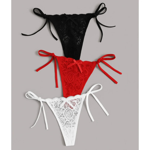 Kadın 3'lü Dantelli Yandan Bağlamalı Seksi Tanga