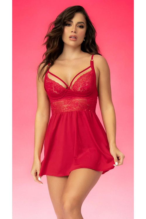 Mini Dantel Detaylı Kırmızı Gecelik 8608
