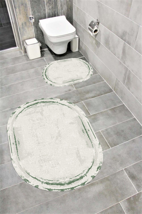 Su Emici Yumuşak Kaymaz Taban Sünger Dolgulu Yıkanabilir Dekoratif Banyo Paspası 1013Gress Ovl