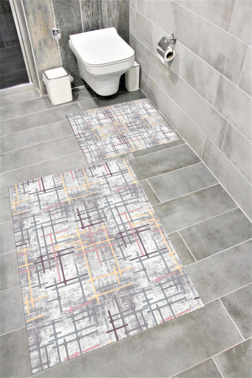 Su Emici Yumuşak Kaymaz Taban Sünger Dolgulu Yıkanabilir Dekoratif Banyo Paspası Takımı Lina