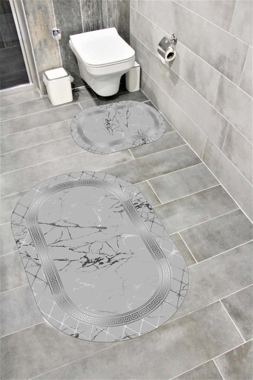 Su Emici Yumuşak Kaymaz Sünger Dolgulu Yıkanabilir Dekoratif Banyo Paspası Takımı 1056Ajdagümüş Oval