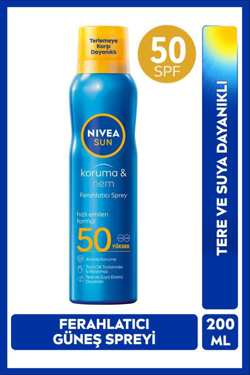 SUN SPF50 Güneş Koruyucu ve Ferahlatıcı Vücut Spreyi 200ml,Tere ve Suya Dayanıklı,Hızlı Emilir